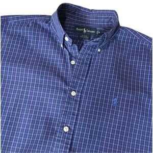 Ralph Lauren Shirt Mens Medium Blue Button Down Blake Window Pane Plaid SS